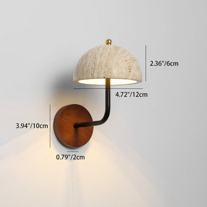 Nordic Round Wood Iron Stone 1-Light Wall Sconce Lamp
