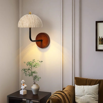 Nordic Round Wood Iron Stone 1-Light Wall Sconce Lamp