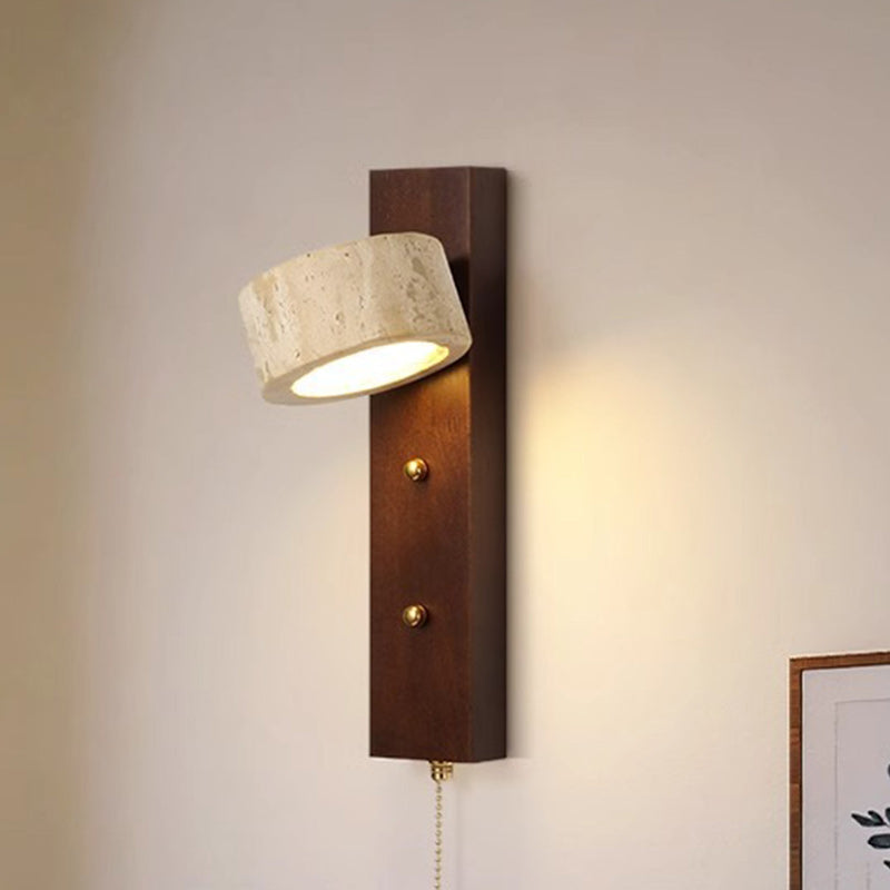 Nordic Round Wood Iron Stone 1-Light Wall Sconce Lamp