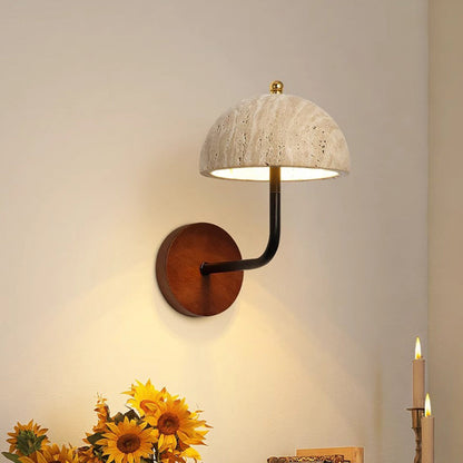 Nordic Round Wood Iron Stone 1-Light Wall Sconce Lamp