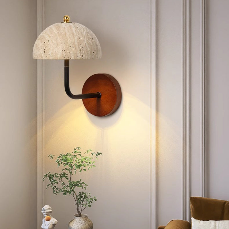 Nordic Round Wood Iron Stone 1-Light Wall Sconce Lamp