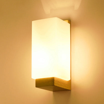 Nordic Rectangular Wood Glass 1-Light Wall Sconce Lamp