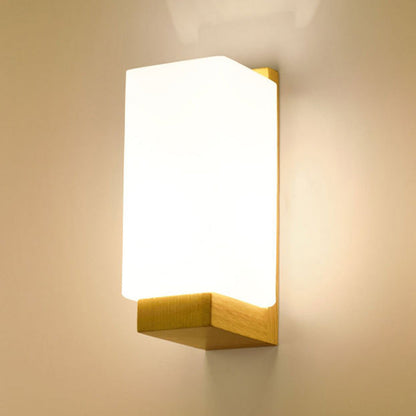 Nordic Rectangular Wood Glass 1-Light Wall Sconce Lamp