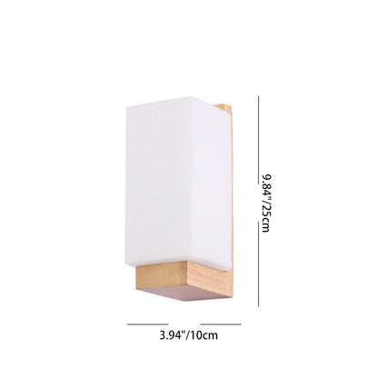 Nordic Rectangular Wood Glass 1-Light Wall Sconce Lamp