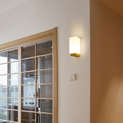 Nordic Rectangular Wood Glass 1-Light Wall Sconce Lamp