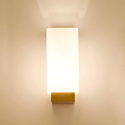 Nordic Rectangular Wood Glass 1-Light Wall Sconce Lamp