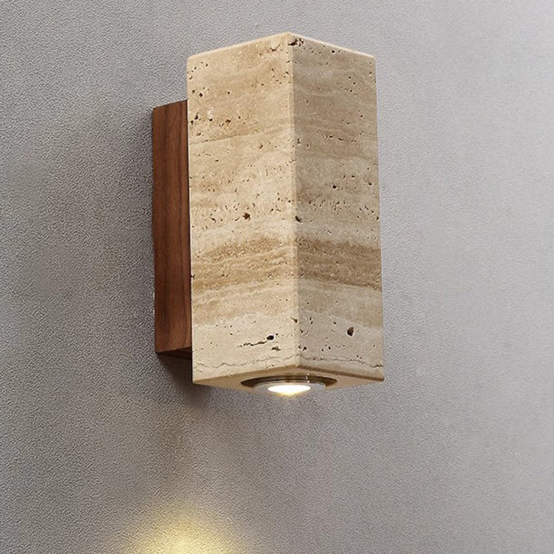 Japanese Column Wood Stone 1-Light Wall Sconce Lamp