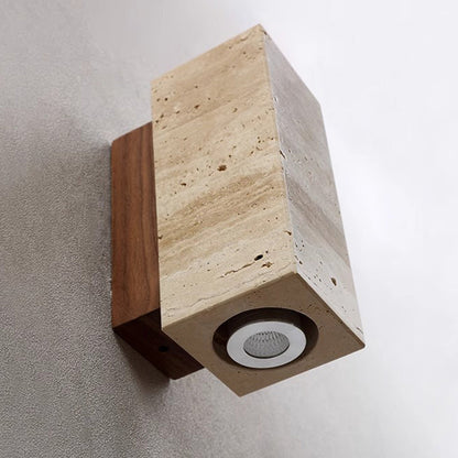 Japanese Column Wood Stone 1-Light Wall Sconce Lamp