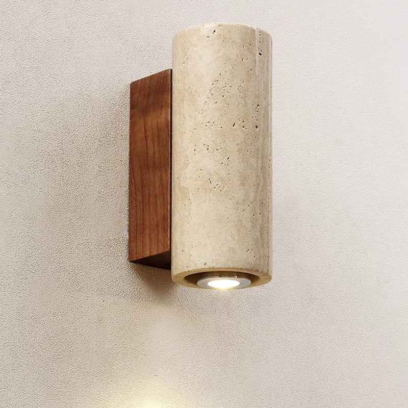Japanese Column Wood Stone 1-Light Wall Sconce Lamp