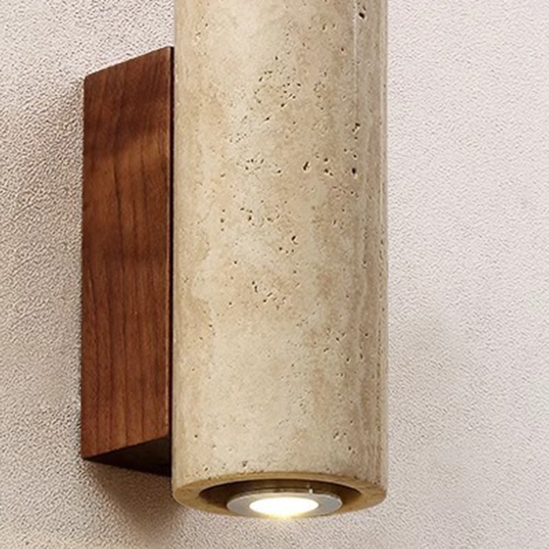 Japanese Column Wood Stone 1-Light Wall Sconce Lamp