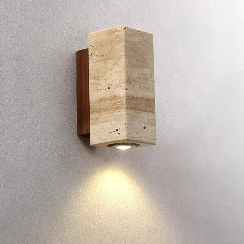 Japanese Column Wood Stone 1-Light Wall Sconce Lamp