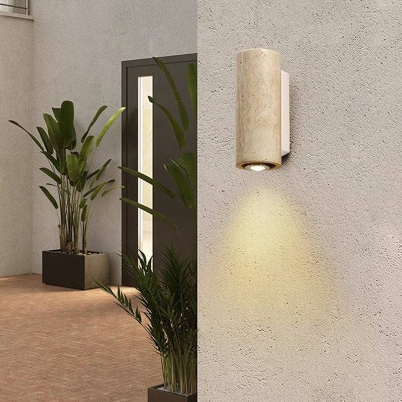 Japanese Column Wood Stone 1-Light Wall Sconce Lamp