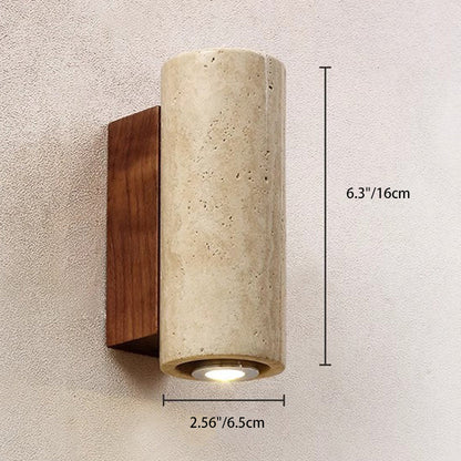 Japanese Column Wood Stone 1-Light Wall Sconce Lamp