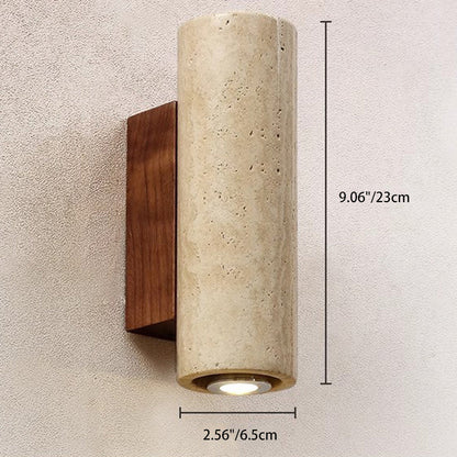 Japanese Column Wood Stone 1-Light Wall Sconce Lamp