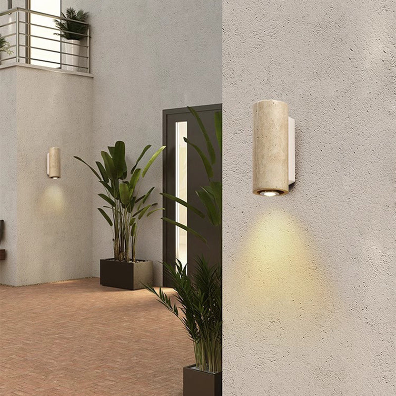Japanese Column Wood Stone 1-Light Wall Sconce Lamp