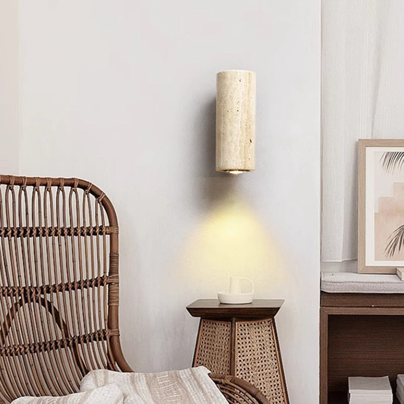 Japanese Column Wood Stone 1-Light Wall Sconce Lamp