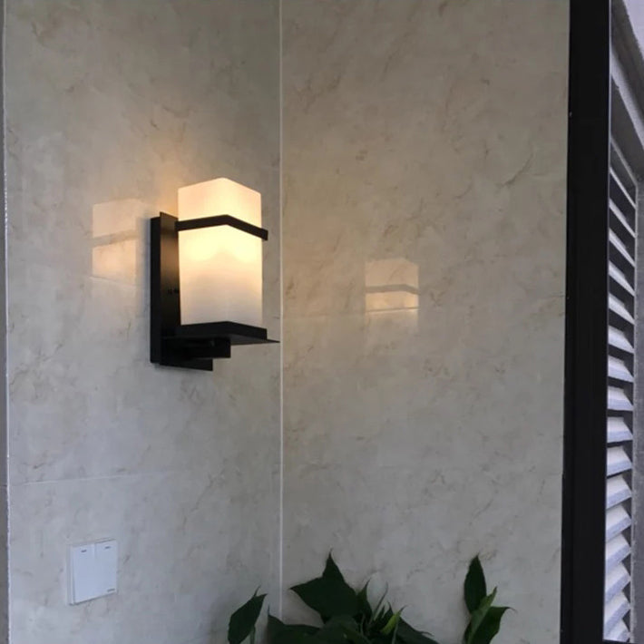 Minimalist Rectangular Iron Glass 1-Light Wall Sconce Lamp