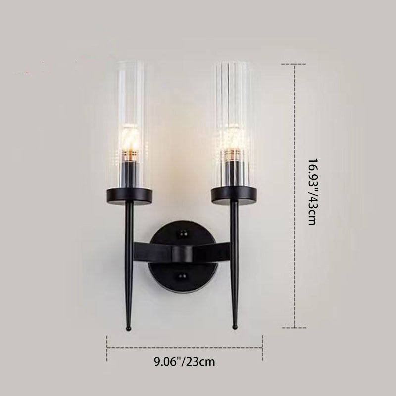Minimalist Column Iron Glass 1/2-Light Wall Sconce Lamp