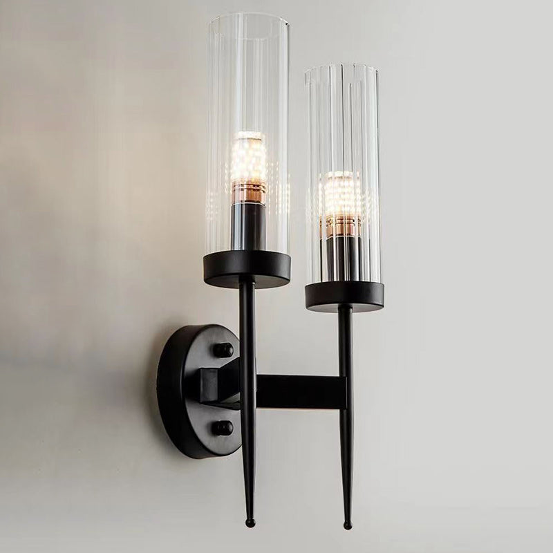 Minimalist Column Iron Glass 1/2-Light Wall Sconce Lamp
