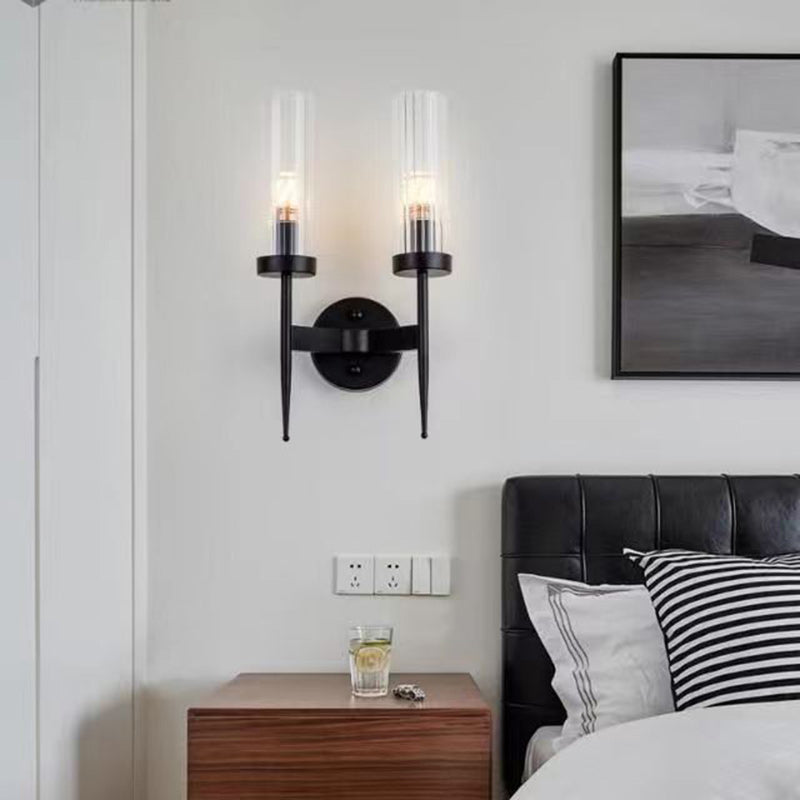 Minimalist Column Iron Glass 1/2-Light Wall Sconce Lamp