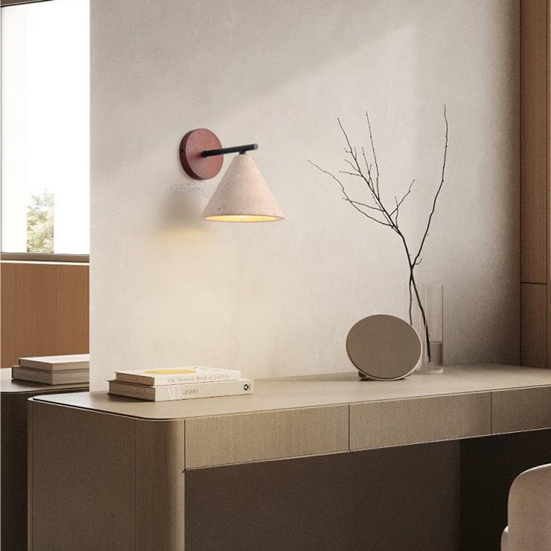 Japanese Cone Wood Stone 1-Light Wall Sconce Lamp