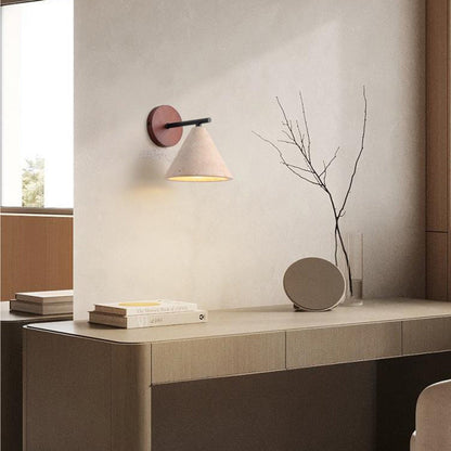Japanese Cone Wood Stone 1-Light Wall Sconce Lamp