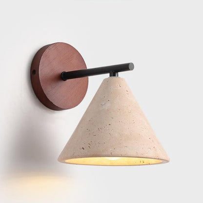 Japanese Cone Wood Stone 1-Light Wall Sconce Lamp