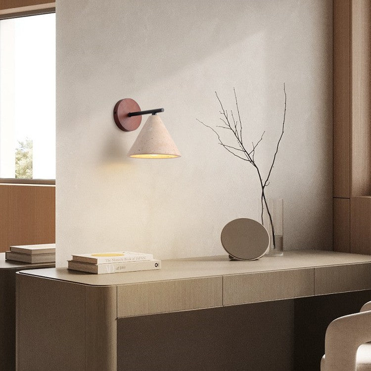Japanese Cone Wood Stone 1-Light Wall Sconce Lamp