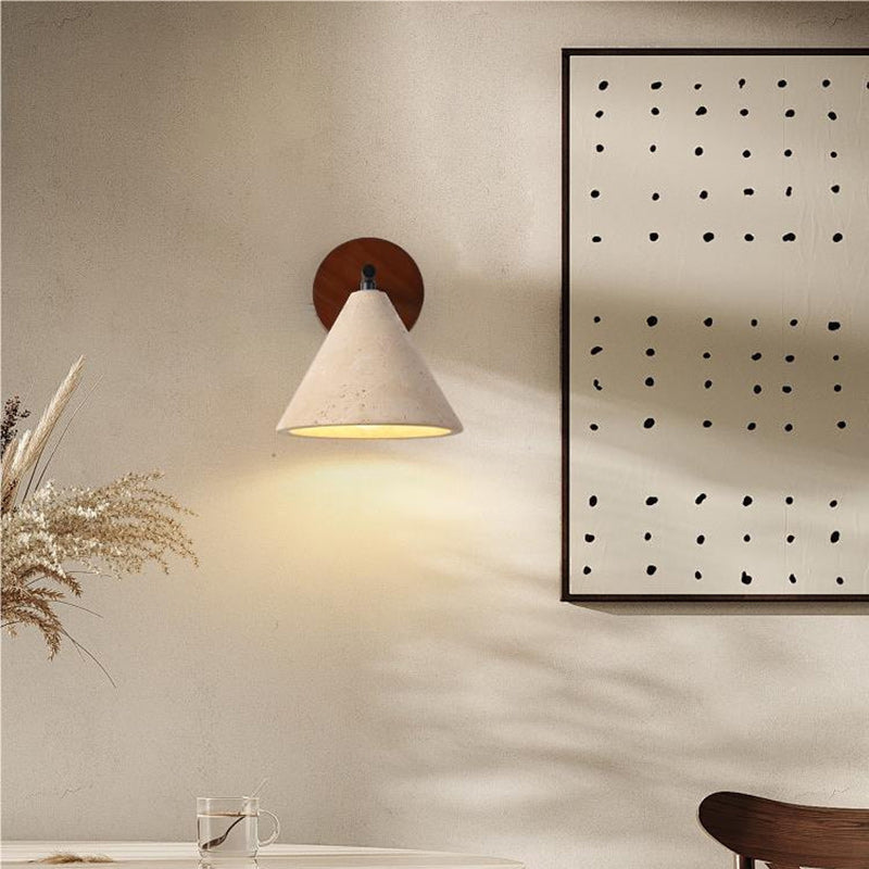 Japanese Cone Wood Stone 1-Light Wall Sconce Lamp