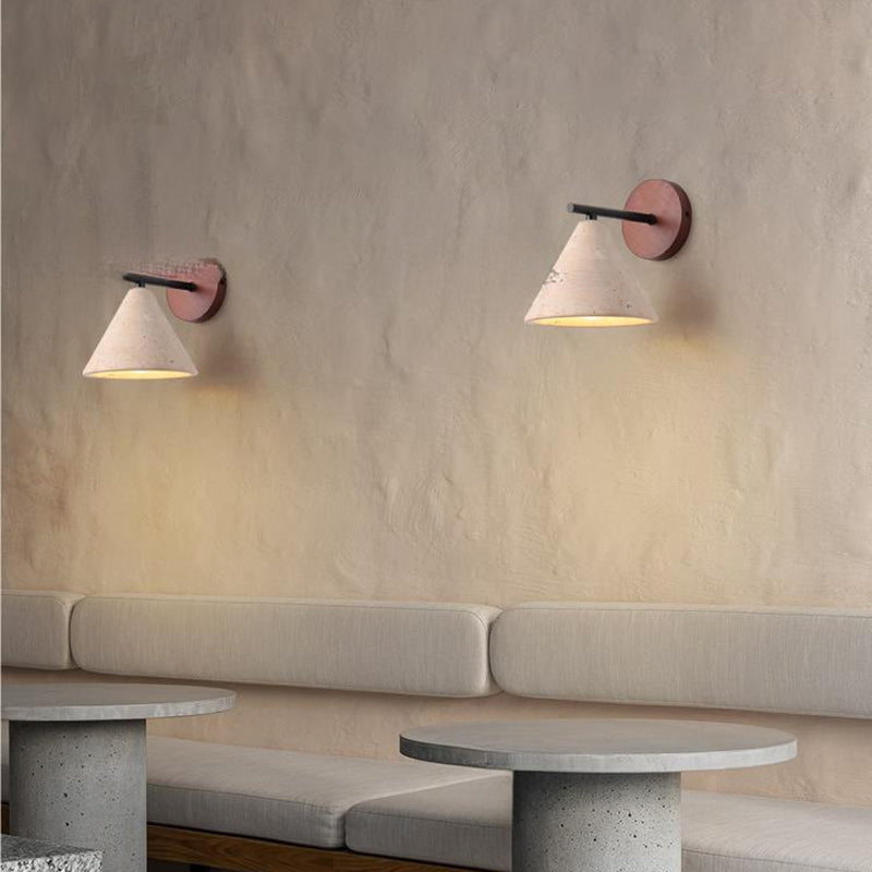 Japanese Cone Wood Stone 1-Light Wall Sconce Lamp