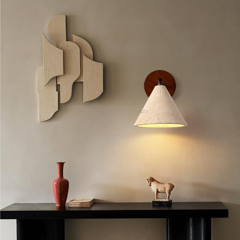 Japanese Cone Wood Stone 1-Light Wall Sconce Lamp