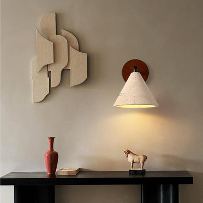 Japanese Cone Wood Stone 1-Light Wall Sconce Lamp