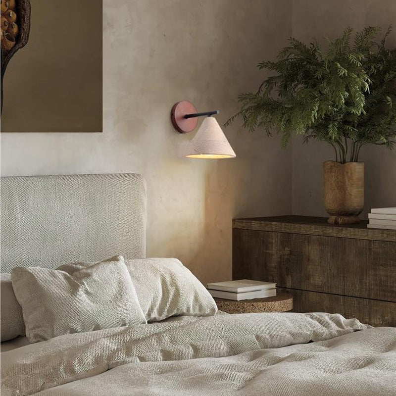 Japanese Cone Wood Stone 1-Light Wall Sconce Lamp