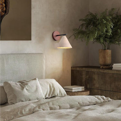 Japanese Cone Wood Stone 1-Light Wall Sconce Lamp