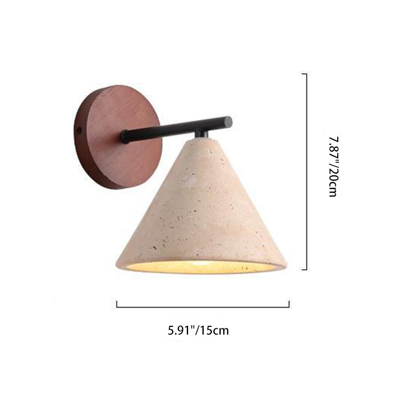 Japanese Cone Wood Stone 1-Light Wall Sconce Lamp