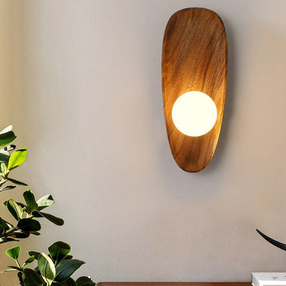 Traditional Japanese Oval Wood Glass LED Wall Sconce Lamp
