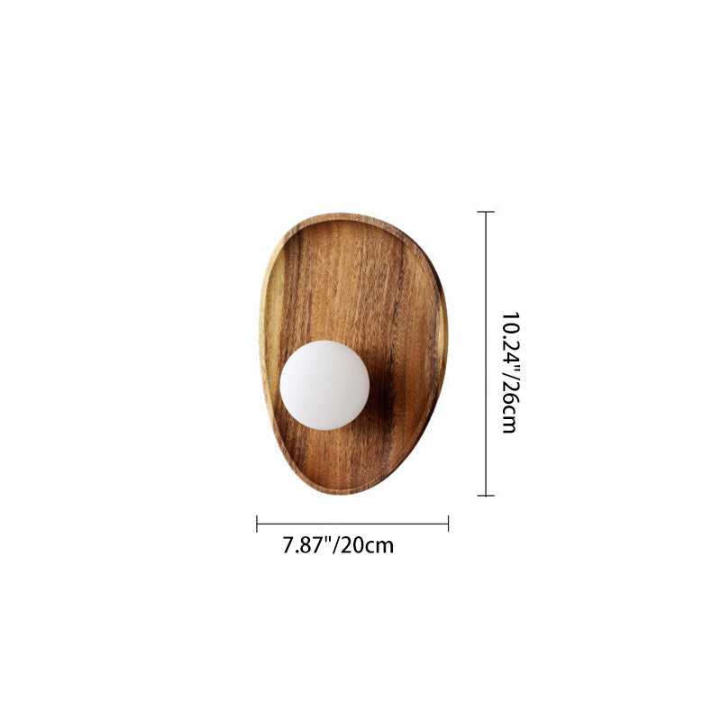 Traditional Japanese Oval Wood Glass LED Wall Sconce Lamp