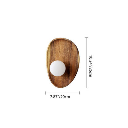 Traditional Japanese Oval Wood Glass LED Wall Sconce Lamp