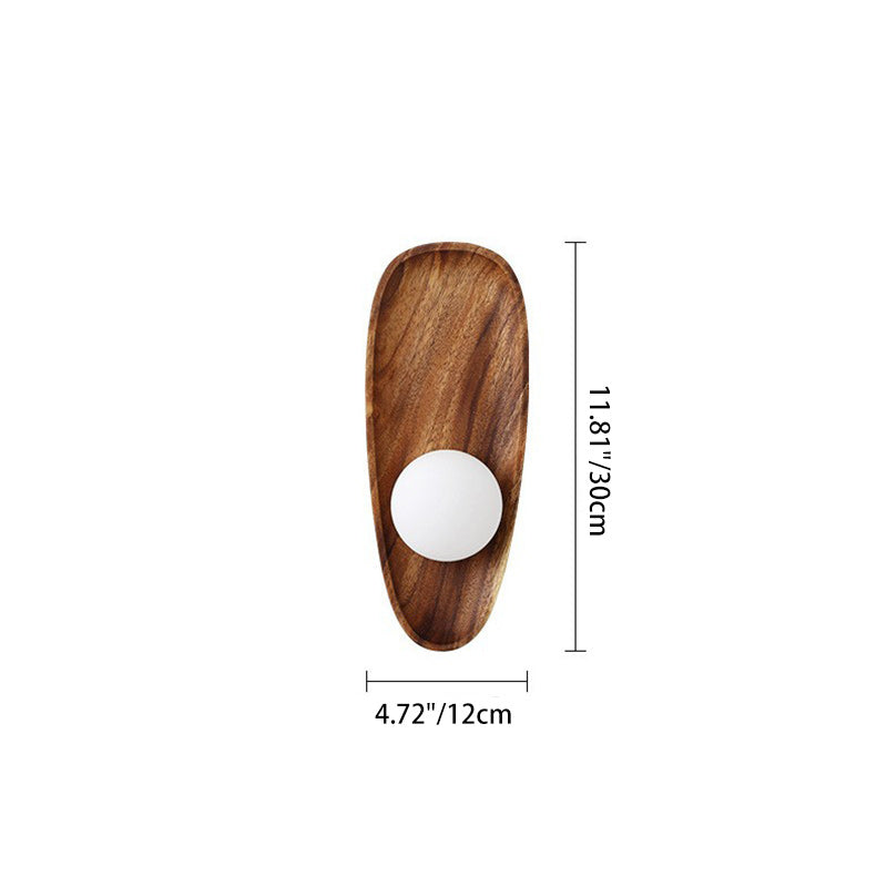 Traditional Japanese Oval Wood Glass LED Wall Sconce Lamp