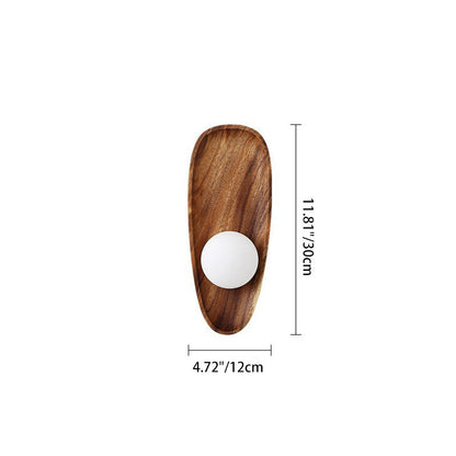 Traditional Japanese Oval Wood Glass LED Wall Sconce Lamp