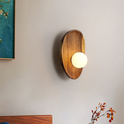 Traditional Japanese Oval Wood Glass LED Wall Sconce Lamp