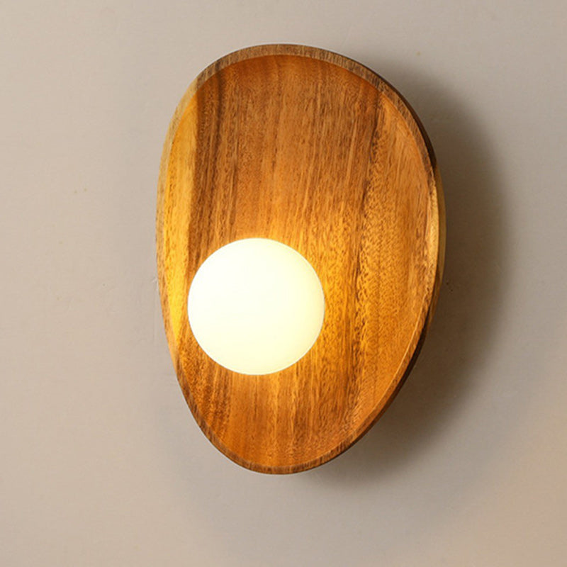 Traditional Japanese Oval Wood Glass LED Wall Sconce Lamp