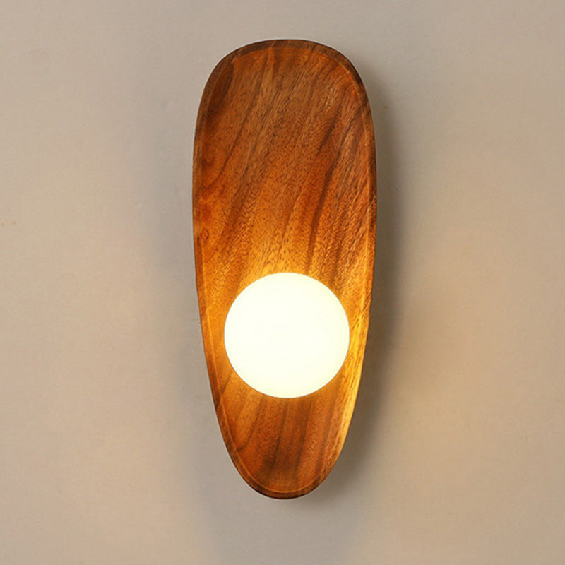 Traditional Japanese Oval Wood Glass LED Wall Sconce Lamp