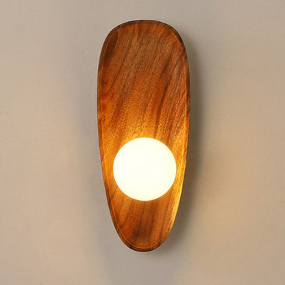 Traditional Japanese Oval Wood Glass LED Wall Sconce Lamp