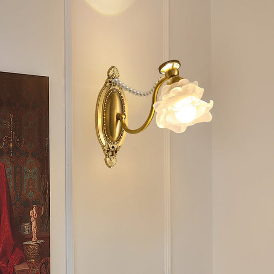 Retro Flower Copper Glass 1-Light Wall Sconce Lamp
