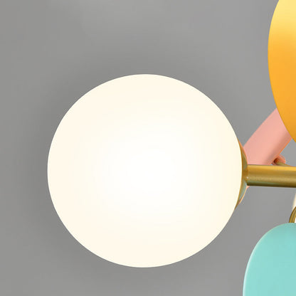 Contemporary Nordic Metal Acrylic Colorful Flower Branch Round Glass Ball 5/6/8/10/12/15 Light Chandelier For Living Room