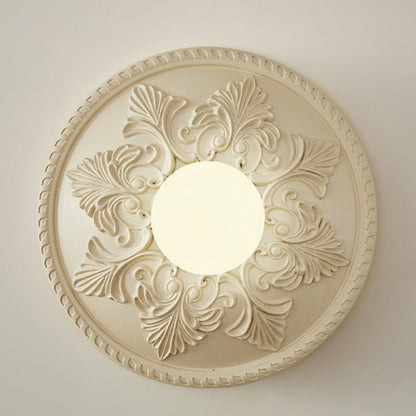 French Round Carved Resin Glass 1-Light Wall Sconce Lamp