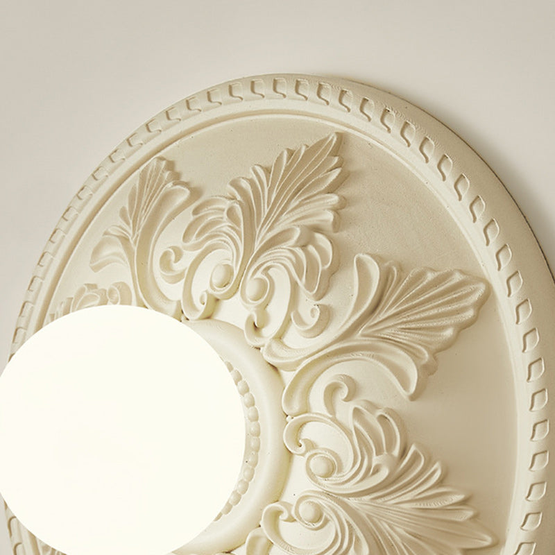 French Round Carved Resin Glass 1-Light Wall Sconce Lamp