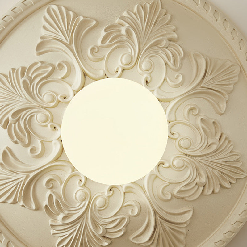 French Round Carved Resin Glass 1-Light Wall Sconce Lamp