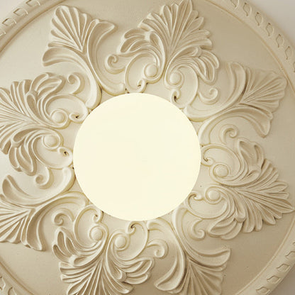 French Round Carved Resin Glass 1-Light Wall Sconce Lamp